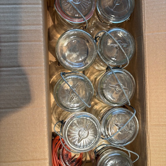 Single Quart Mason Jars with Aged Wire Sealer Tops Vintage Variety - 1930s/40s - Picture 1 of 3